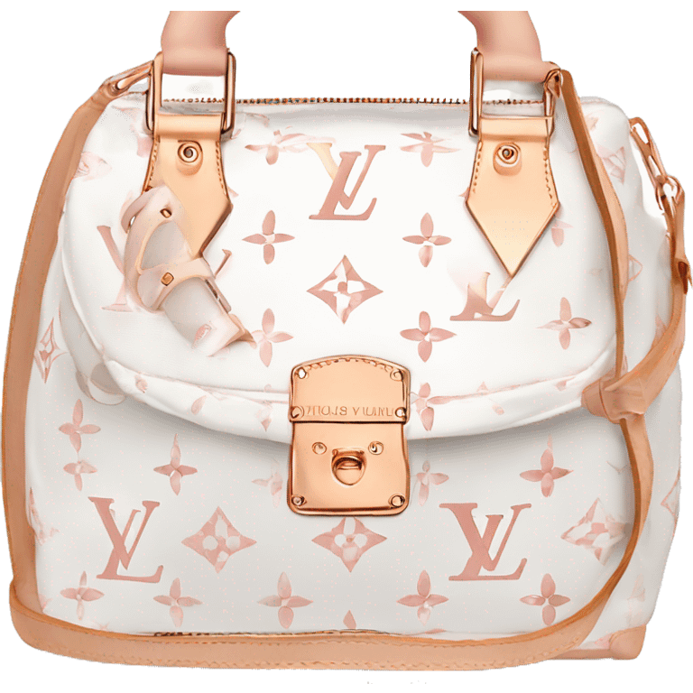 White Designer Louis Vuitton bag with rose gold monogram and rose gold trim emoji