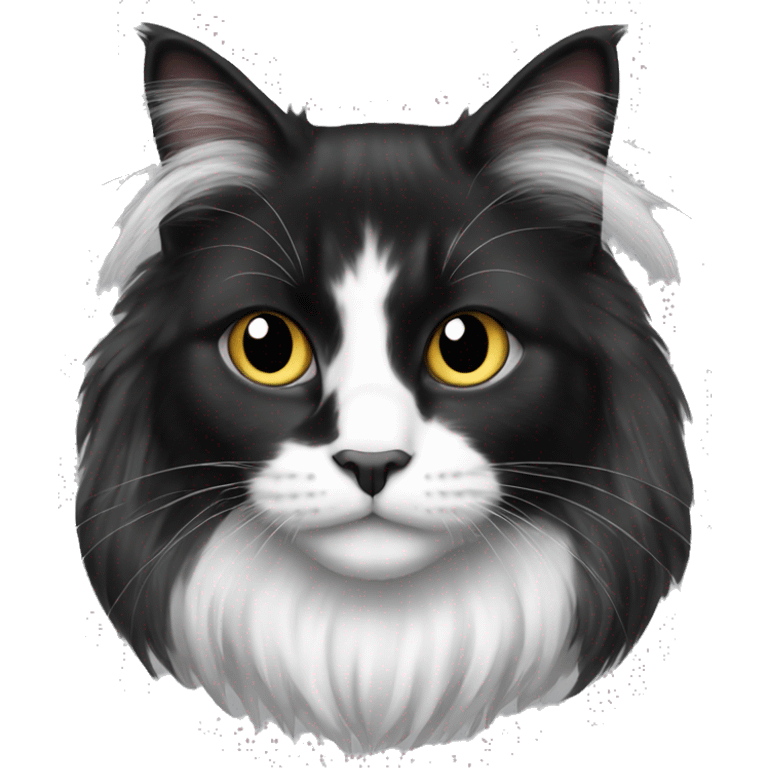 long haired cat black with white spot emoji