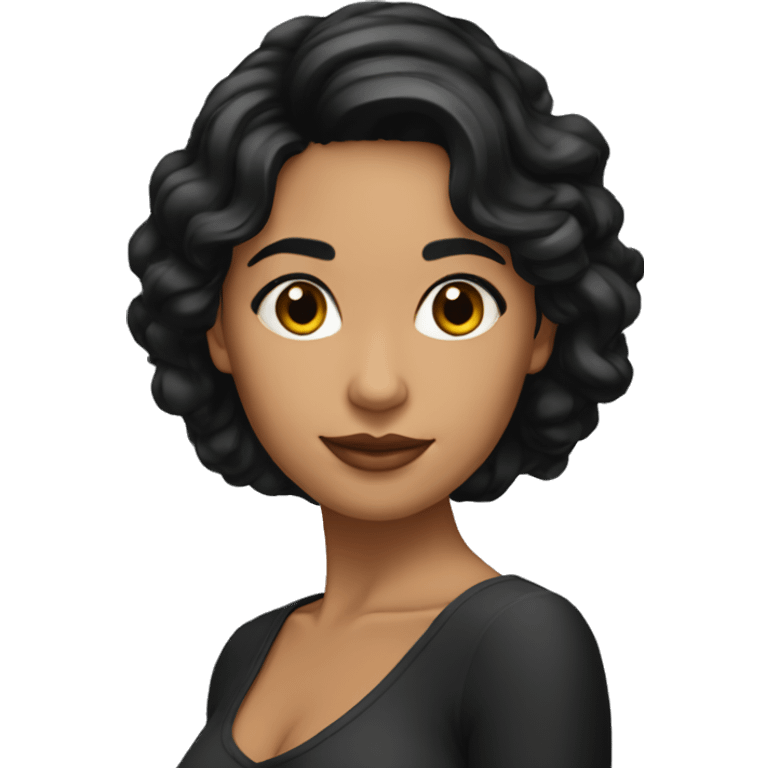 Mujer morena cabello negro contenta emoji