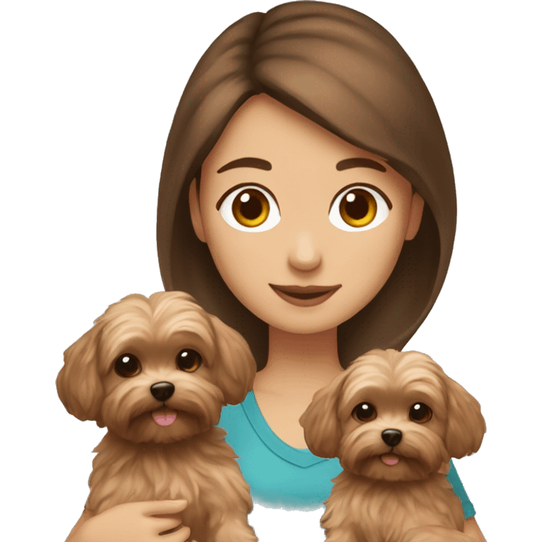 Girl with brown hair holding maltipoo and yorkie emoji