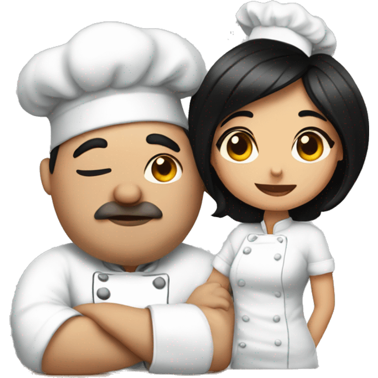 Chef with big belly kissing princess with black hair  emoji