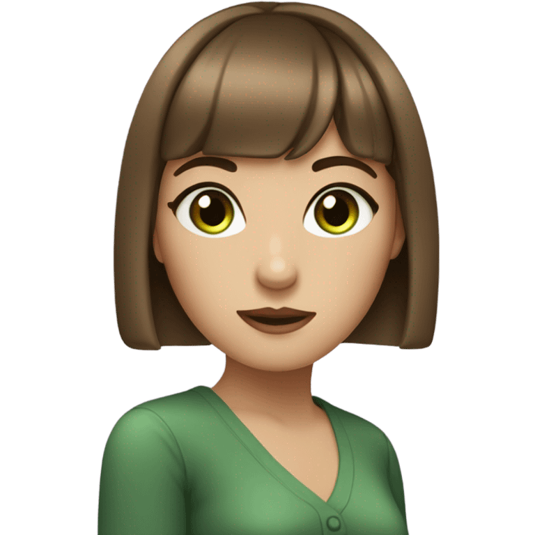 Woman Brown hair with bangs and green Eyes - in a cute pose emoji