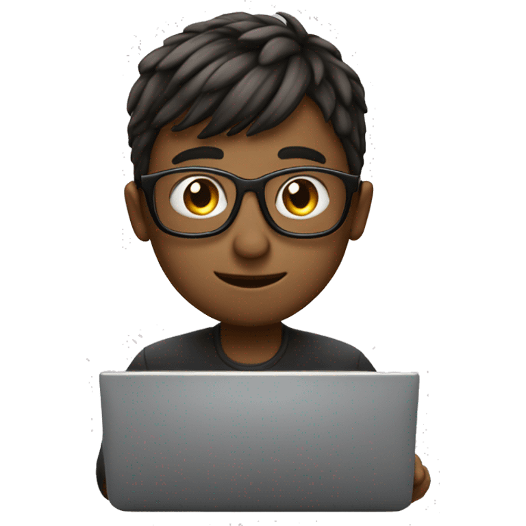 The man with his bangs in glasses is working hard on his laptop emoji