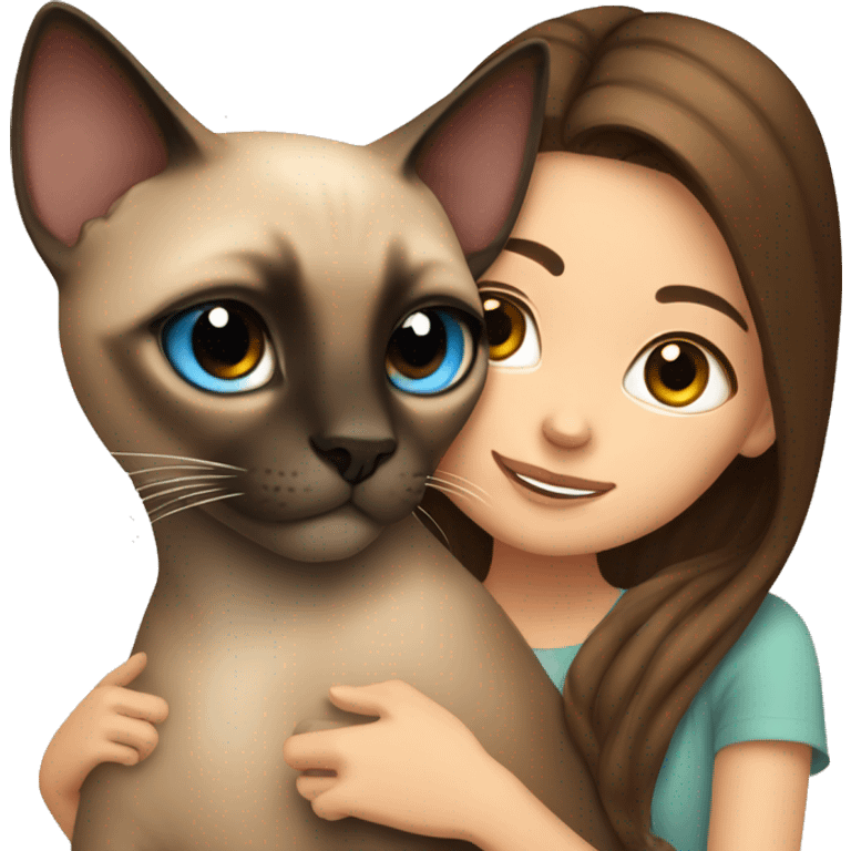 Siamese cat cuddling brown hair girl emoji