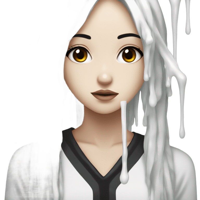 white paint dripping over an anime girl with black hair emoji