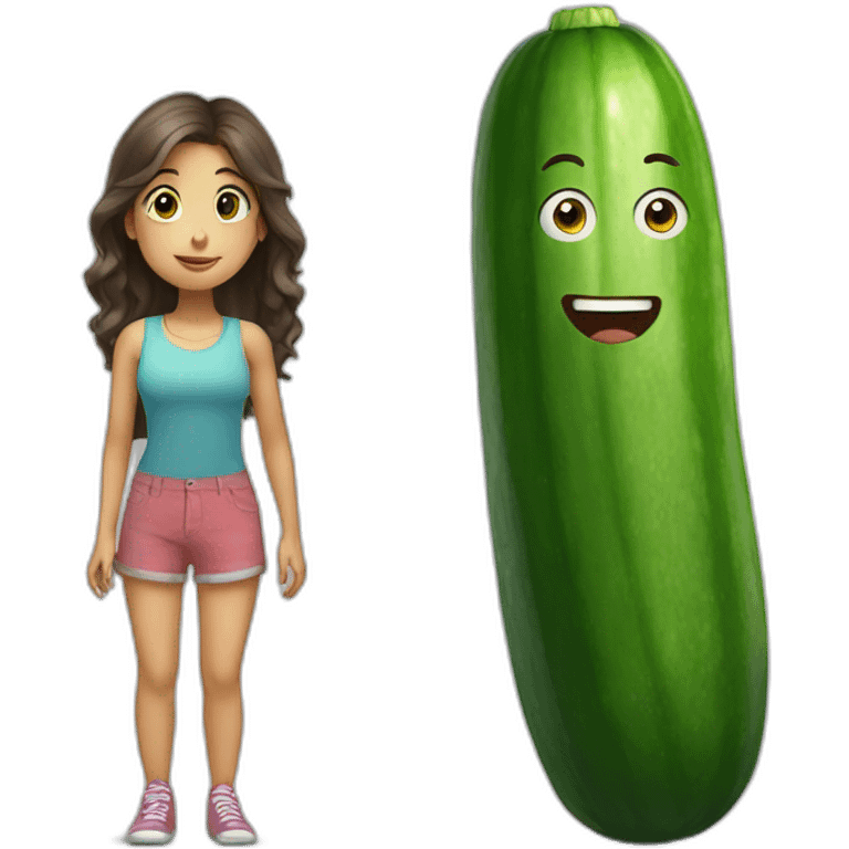 A big cucumber standing next to a girl emoji