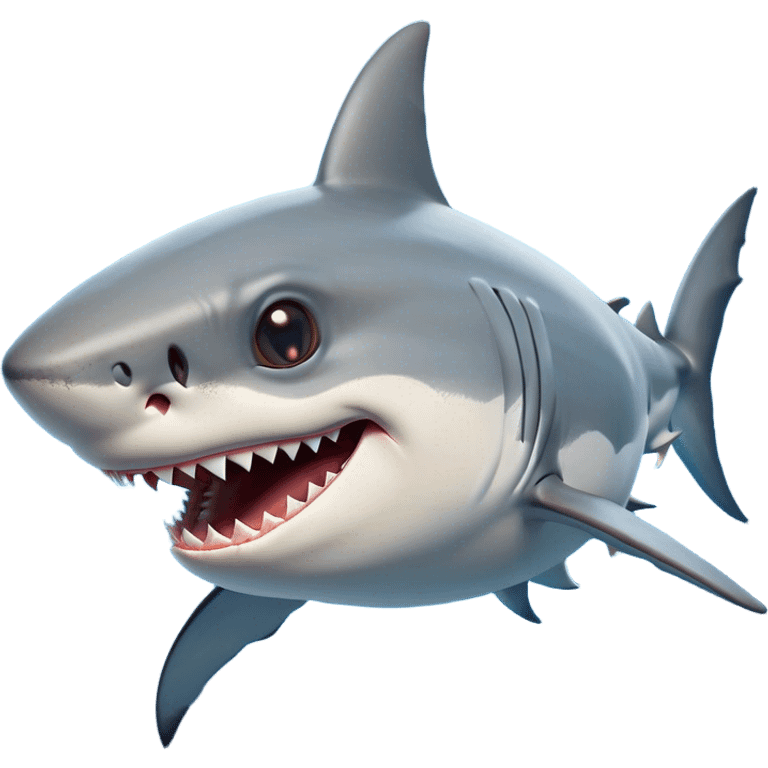 Cinematic Comical Great White Shark Portrait Emoji, Head tilted dramatically with an exaggeratedly shocked expression, featuring its iconic pointed snout, wide, comically expressive eyes, and a sleek body with a prominently defined dorsal fin, Simplified yet hilariously expressive features, highly detailed, glowing with a slightly sassy oceanic glow, high shine, dramatic yet playful, stylized with an air of cheeky marine mischief, soft glowing outline, capturing the essence of a meme-worthy great white shark that looks ready to side-eye its way into viral fame! emoji