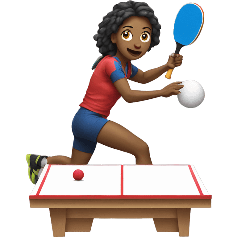 a female climber is playing ping pong  emoji