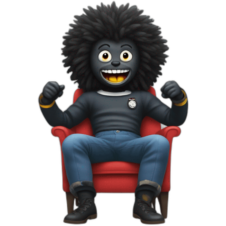 Gollywog sitting in a chair getting an electric shock emoji