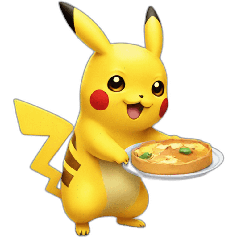 Pikachu holding a plate with number twenty-two emoji