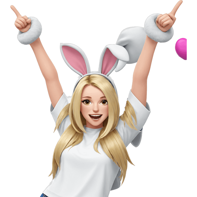 smiling girl with rabbit ears emoji