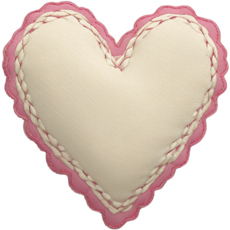 Fabric cream and pink heart with white stitching patches emoji