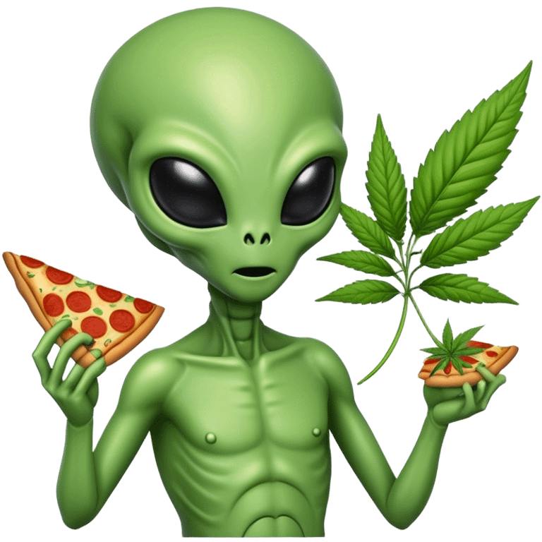 Alien with weed and pizza emoji