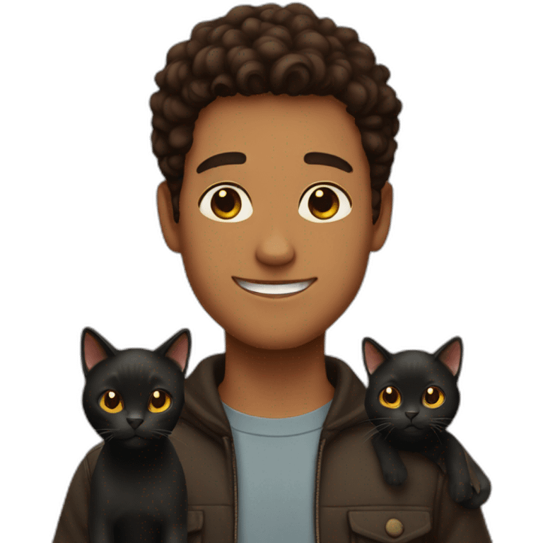 young man with black cat and brown cat emoji