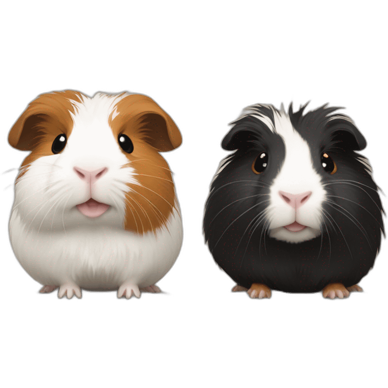 Soft brown guinea pig and crazy hair white and black guinea pig emoji