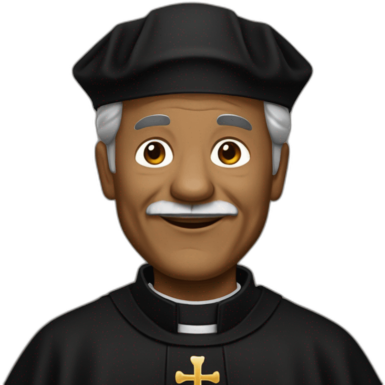 An older Don Bosco as a brown man in a black priest suit using a biretta emoji