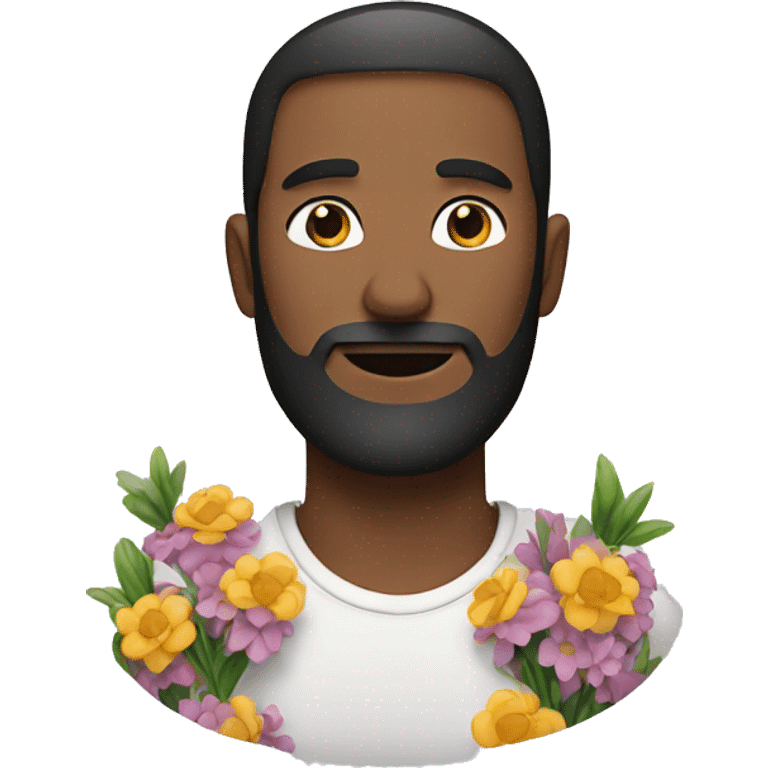 male portrait with beard holding flowers emoji