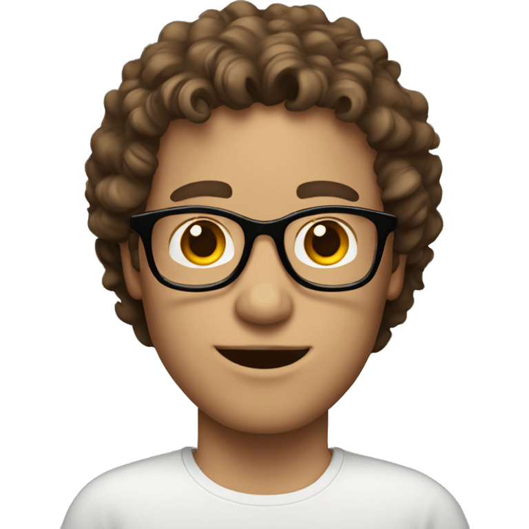 White guy with medium length brown curly hair and glasses emoji