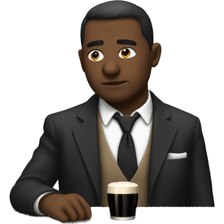 Sad man wearing a suit drinking a Guinness by himself emoji