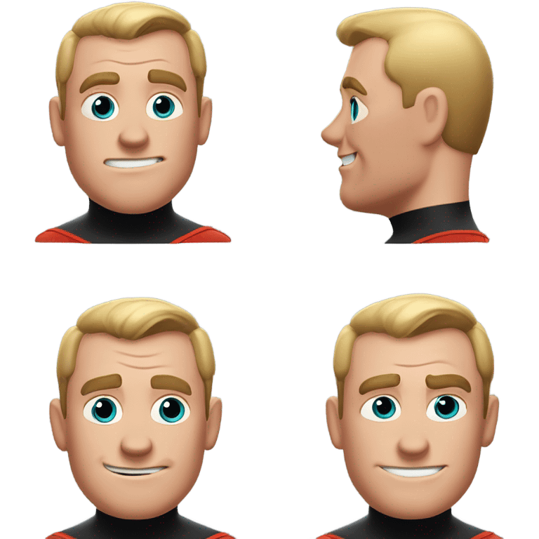 Realistic Mr incredible head with haircut and straight face and left eye facing left and right eye facing right emoji