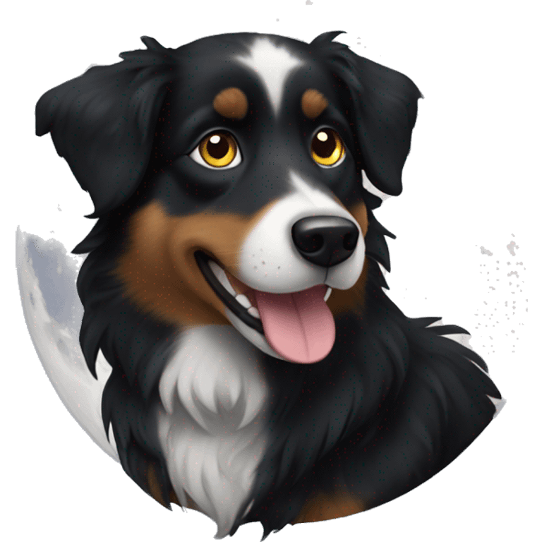 Small black australian shepherd dog moon emoji