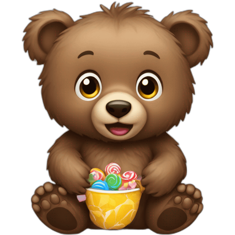 Baby grizzly bear holding candy emoji