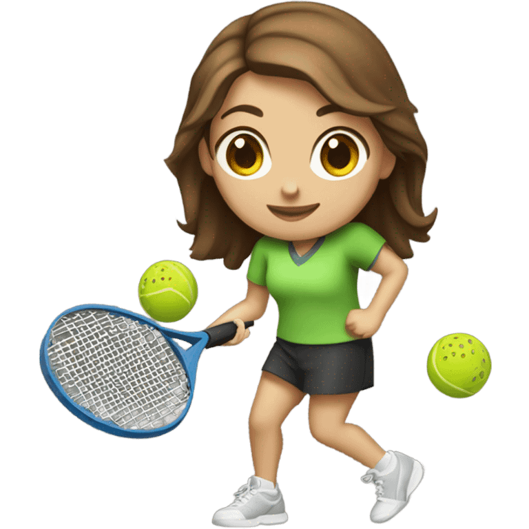 Caucasian girl with brown hair playing Pickleball emoji