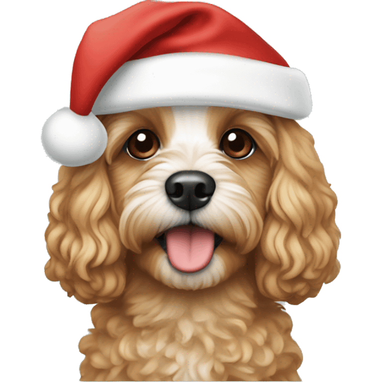 Cavapoo with a Santa hat emoji