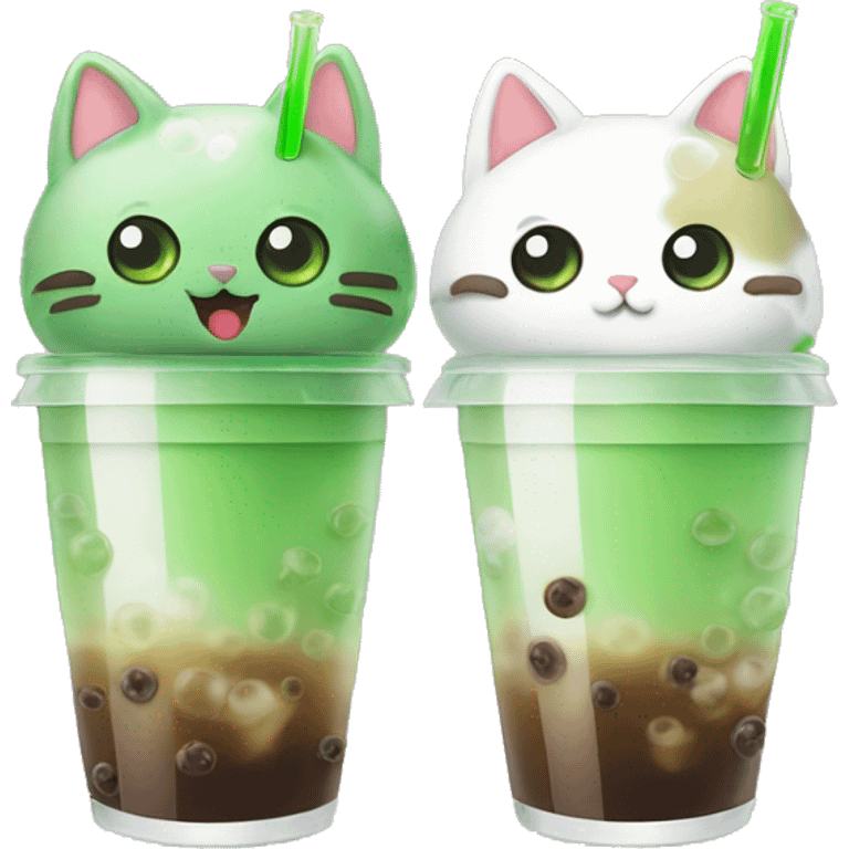 Bubble tea cat couple, miliky , green bubbles Bubble tea emoji