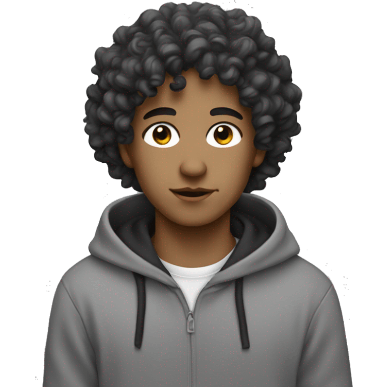 white boy black wavy curls black eye grey hoodie emoji