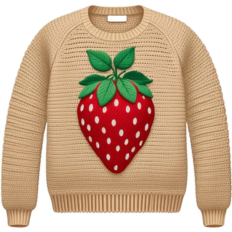 beige crocheted sweater embroidered with strawberries emoji