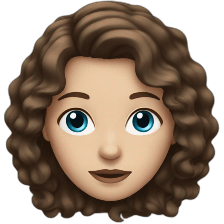 brunette woman with wavy brown hair and blue eyes emoji