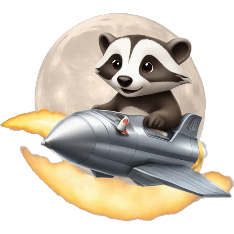 badger on rocket flying to moon emoji