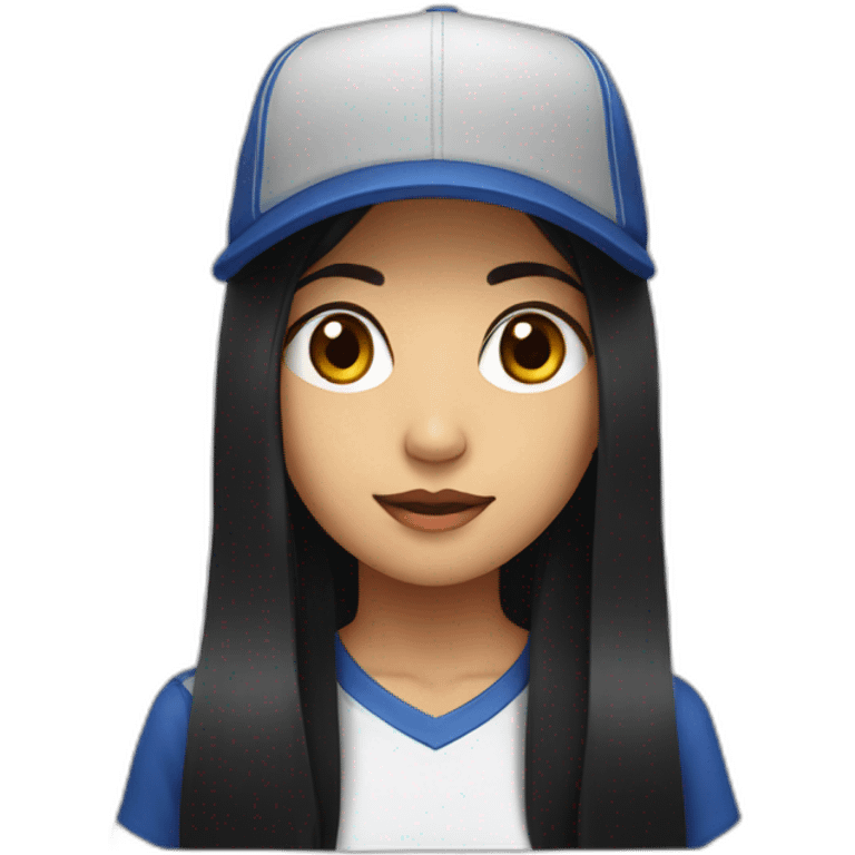 A long black hair cool Asian girl wear a baseball cap emoji