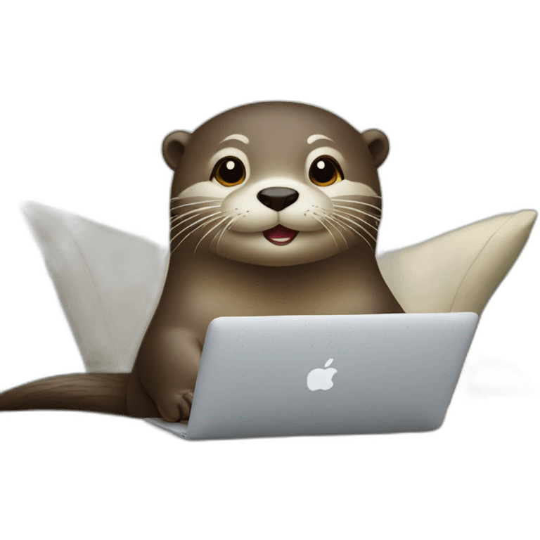 female otter use a macbook while seated against a pillow emoji