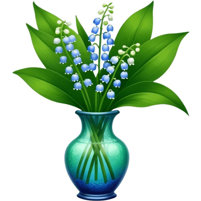 bouquet of blue lily of the valley in a green glass vase  emoji