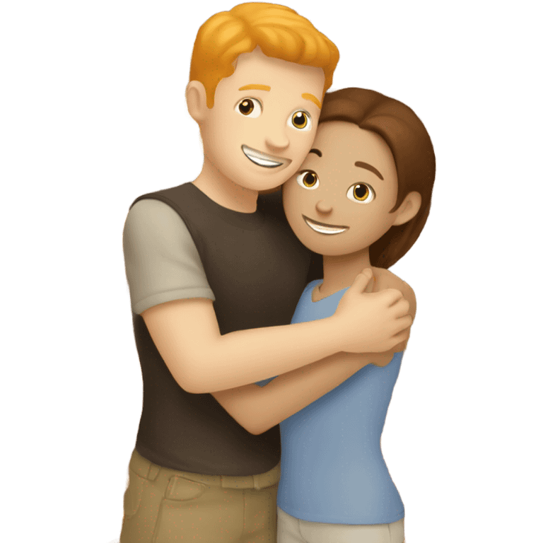 brunette tan girl hugging a pale ginger boy emoji