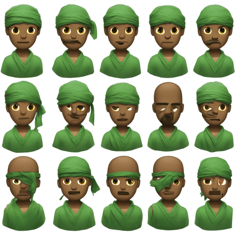 a man with scar on left eye and a bandana green with 3 sword emoji