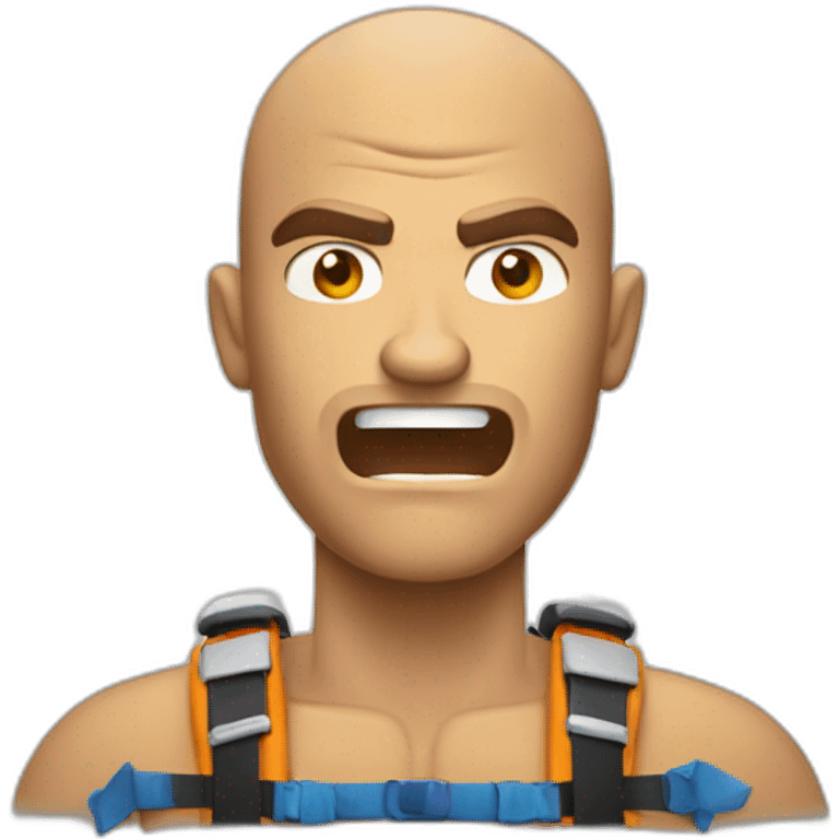 Angry muscular tan guy with buzz cut white water rafting emoji