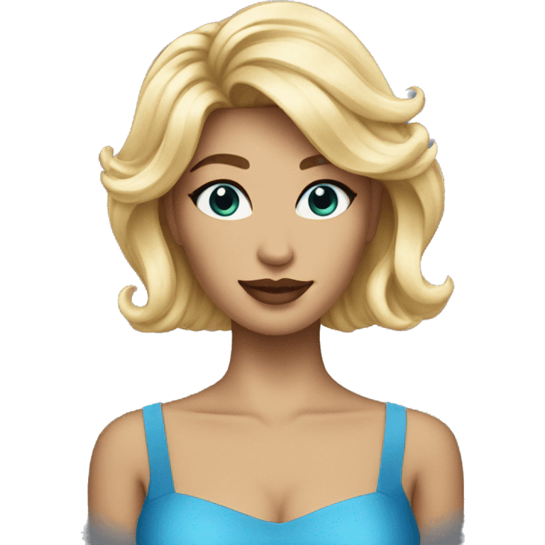 A Blondie with middle length hair wearing makeup and blue costume  emoji