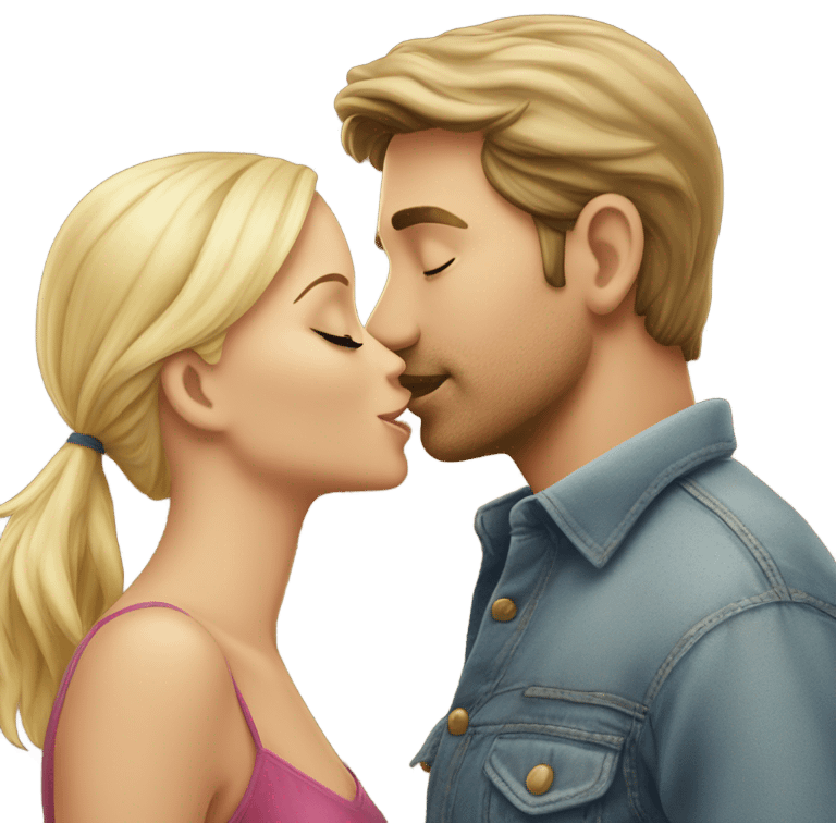 Caucasion male kissing blonde woman  emoji