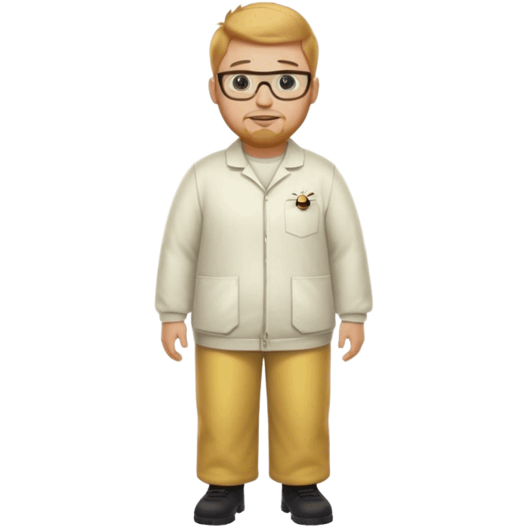 full body medium plus size male bee keeper with  short light strawberry blonde hair and goatee wearing glasses  emoji