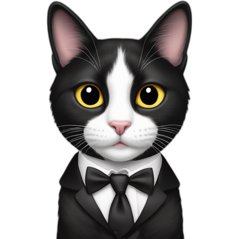 Tuxedo cat in tie, lot of black fur emoji