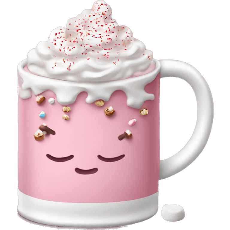 Pink vibe - Christmas decorated mug of hot cocoa with marshmallows and candycane sprinkles and whipped cream. Only mug - no saucer or items outside of mug emoji