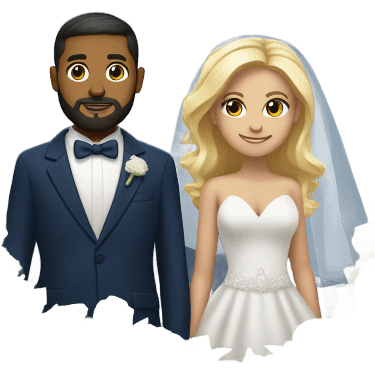 Puerto rican beard short hair with navy blue suit marrying  with blond woman  emoji