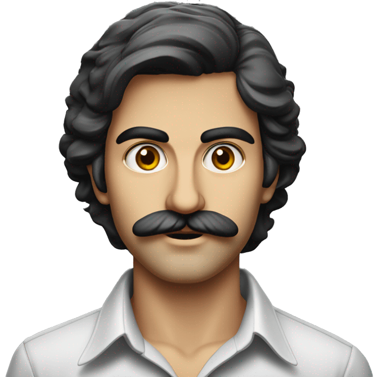 guy 20 years old iranian with moustache in 1970 photorealistic serious emoji