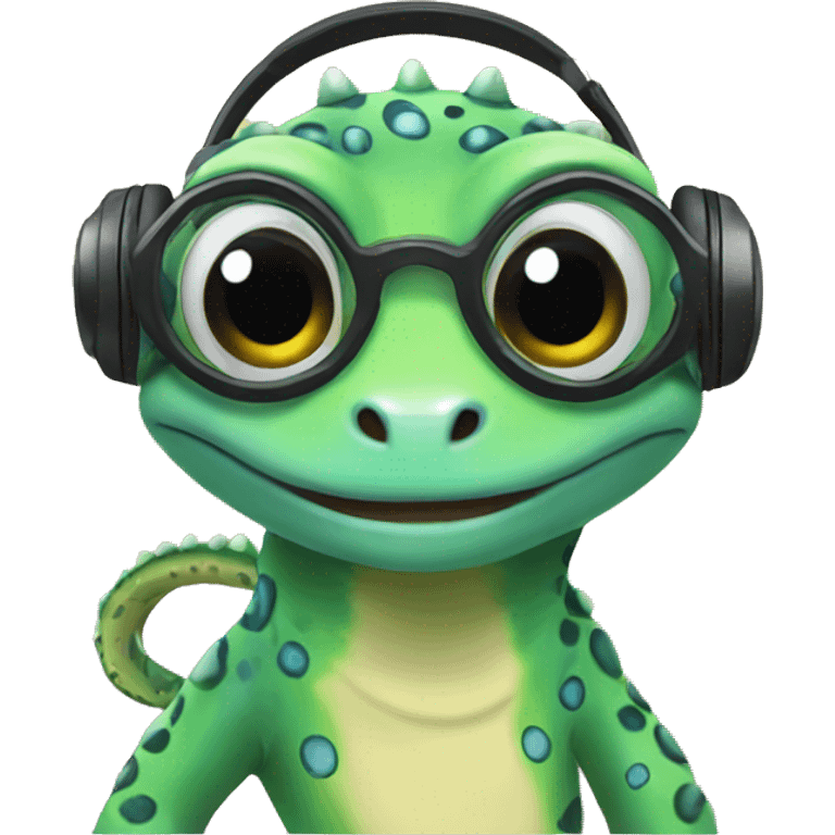 a sweet gecko with an headset emoji