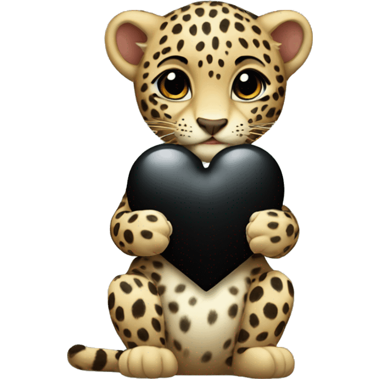 Baby leopard holding a black heart emoji