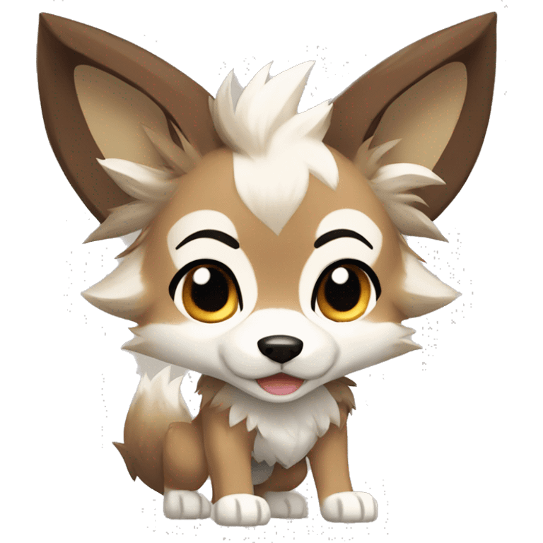 Brown Beige White Cartoon Chibi Wolf Eevee Lycanroc Full Body emoji