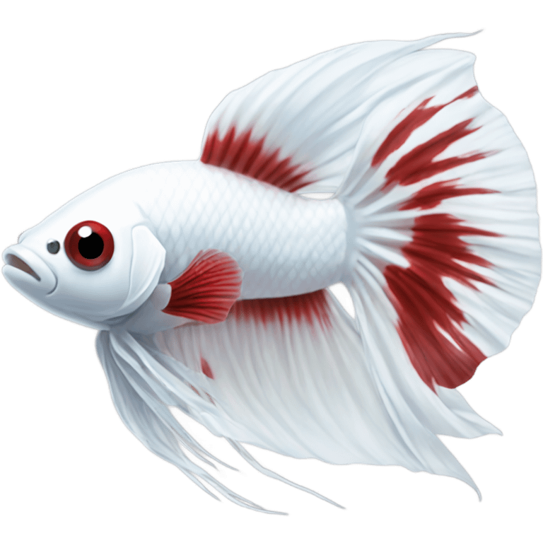 White betta fish with deep red short fins, position: full profile emoji